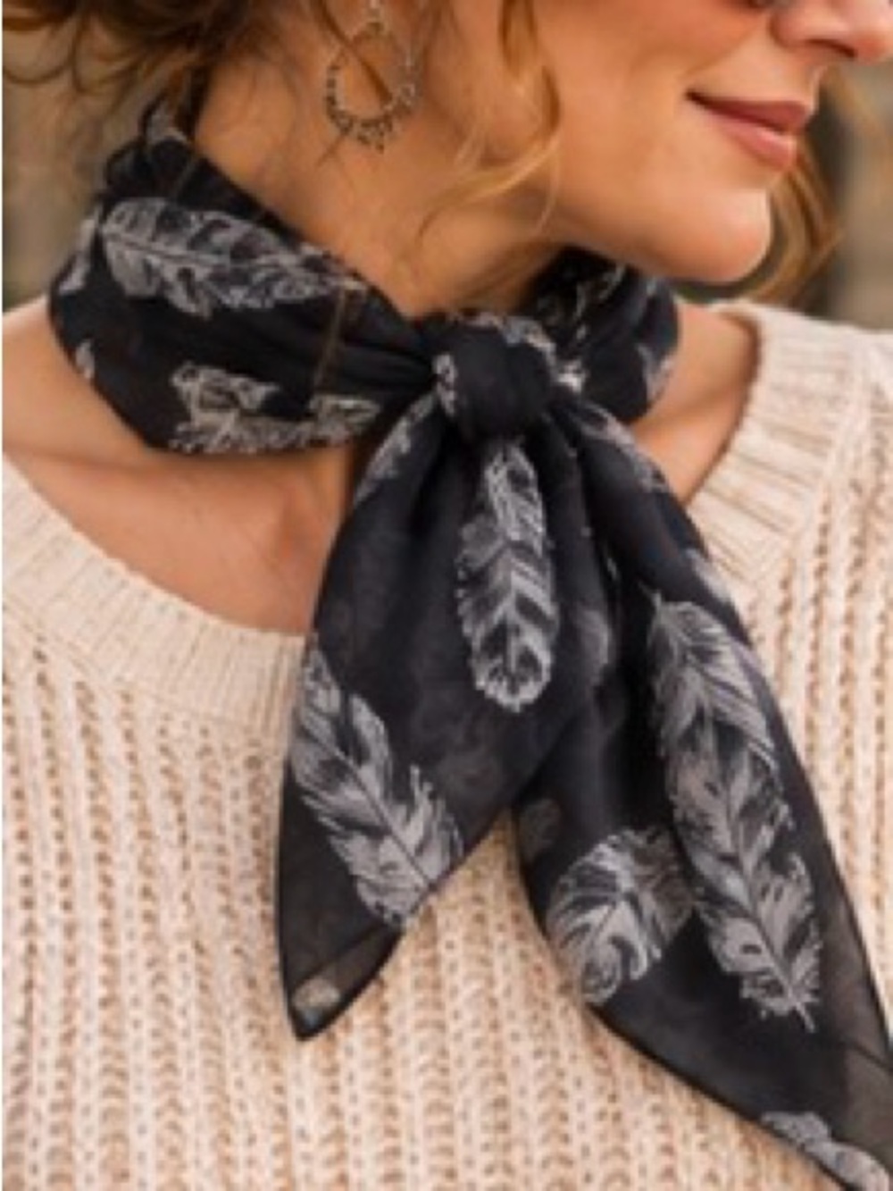 Charcoal grey Feather Print - silk Scarf - long oblong size